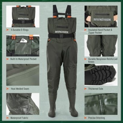 Fishing Waders for Men Women - 2-Ply Nylon/PVC Waterproof Hunting Chest Waders with Boot Hanger&Phone Case, Size10-12 - Image 2