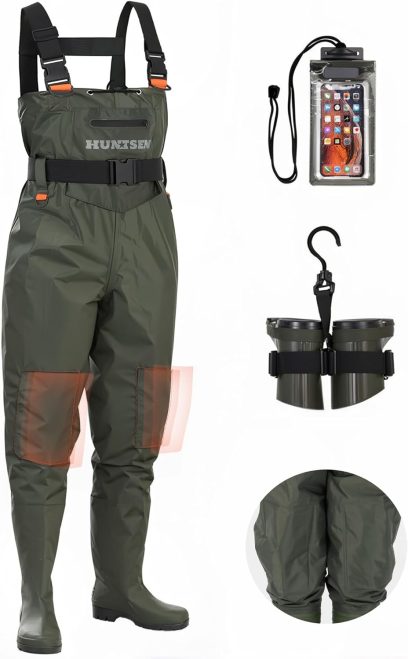 Fishing Waders for Men Women - 2-Ply Nylon/PVC Waterproof Hunting Chest Waders with Boot Hanger&Phone Case, Size10-12 - Image 9