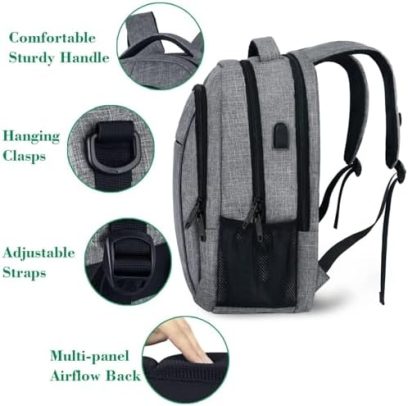 MATEIN Travel Laptop Backpack, Business Anti Theft Slim Sturdy Laptops Backpack with USB Charging Port, Water Resistant College School Computer Bag Gift for Men & Women Fits 15.6 Inch Notebook, Grey - Image 6