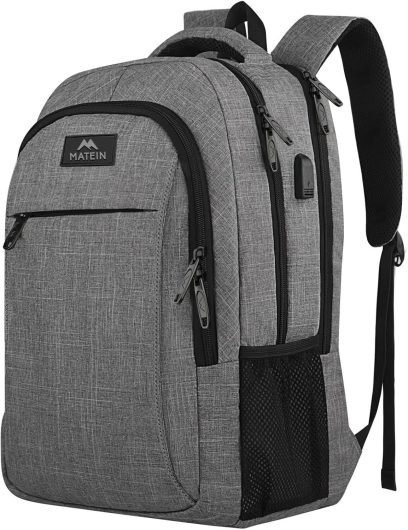 MATEIN Travel Laptop Backpack, Business Anti Theft Slim Sturdy Laptops Backpack with USB Charging Port, Water Resistant College School Computer Bag Gift for Men & Women Fits 15.6 Inch Notebook, Grey - Image 9