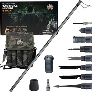 15-in-1 Tactical Survival Walking Stick & Hiking Staff – Heavy-Duty Collapsible Multitool for Camping, Hiking & Outdoor Survival Gear (8 Tubes, Premium Build)